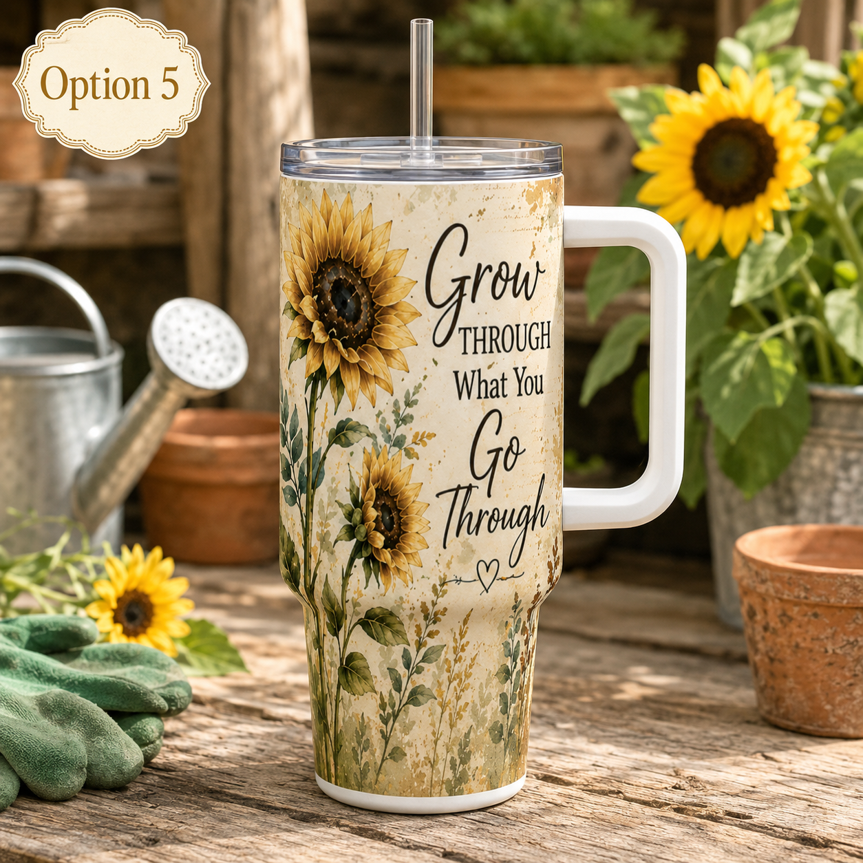 Sunflowers and Sunshine Themed 40oz. Tumbler