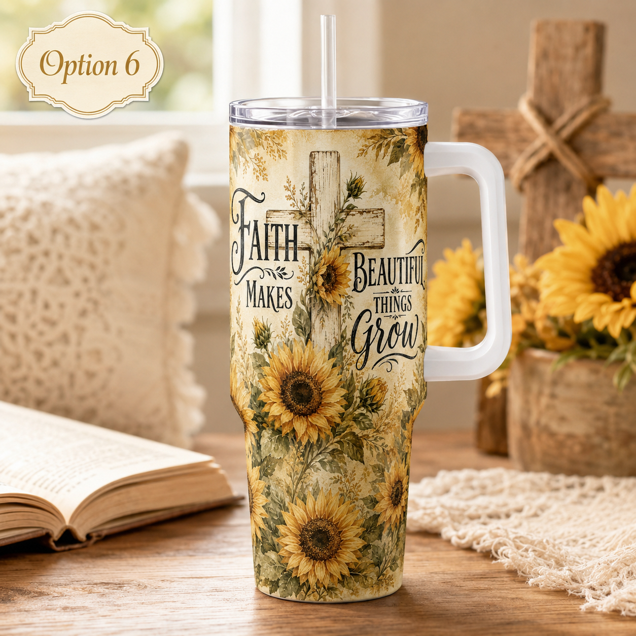 Sunflowers and Sunshine Themed 40oz. Tumbler