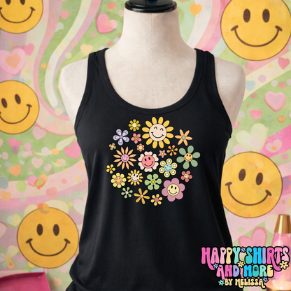 Retro Smiley Flowers - TShirt,Tank or Hoodie