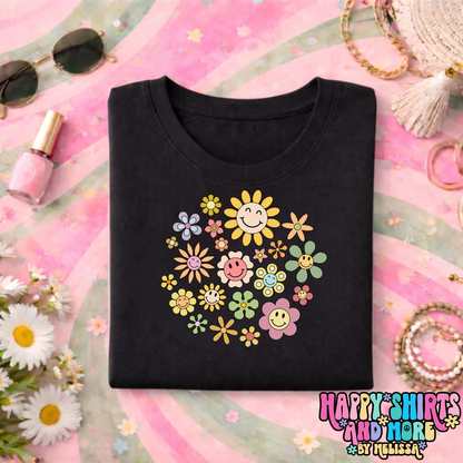 Retro Smiley Flowers - TShirt,Tank or Hoodie