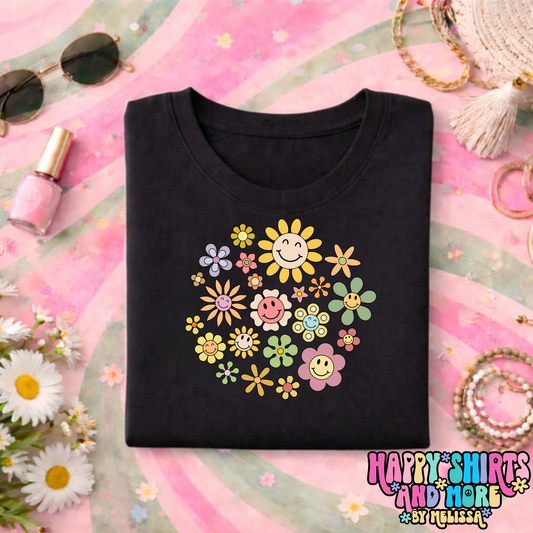 Retro Smiley Flowers - TShirt,Tank or Hoodie