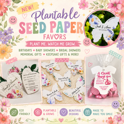 Personalized Plantable Seed Paper Party Favors | Custom Wildflower Favors