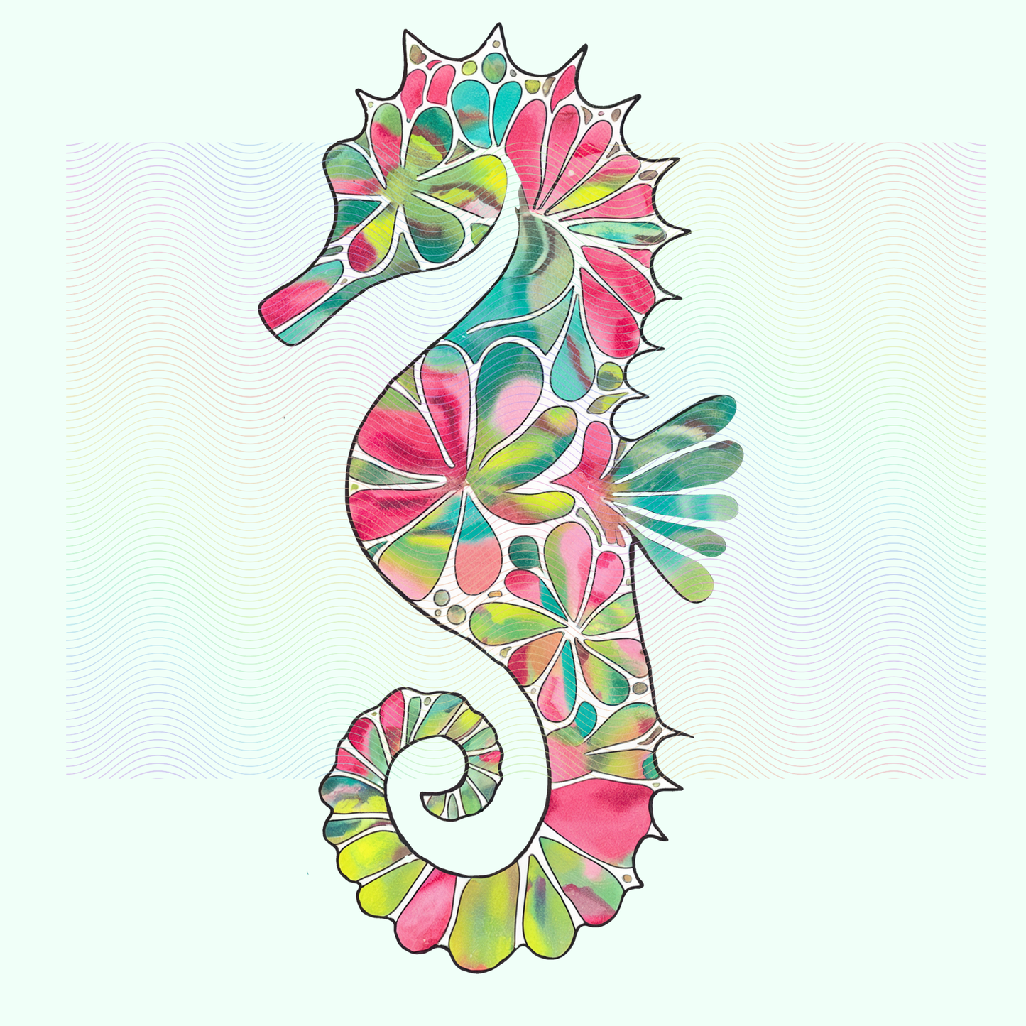 Boho Marine Life- Hand Drawn Sea Horse