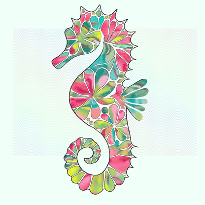 Boho Marine Life- Hand Drawn Sea Horse