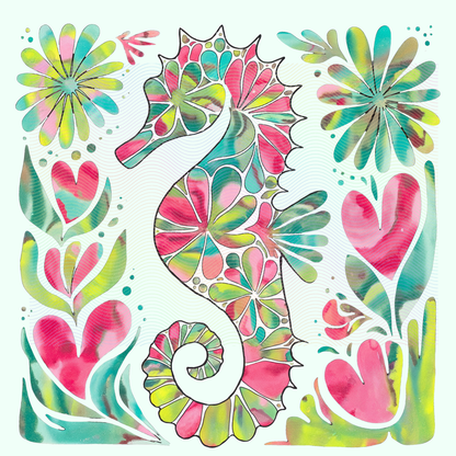 Boho Marine Life- Hand Drawn Sea Horse