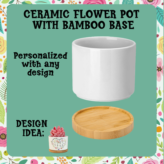 Ceramic Flower Pot with bamboo base
