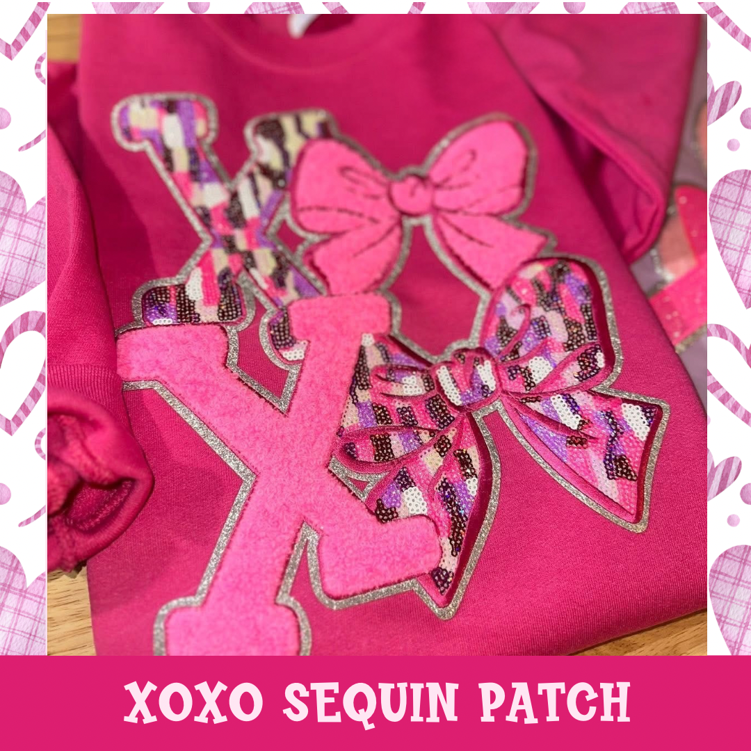 XOXO Sequin Hot Pink Bow Patch Appliqué – Sparkle Valentine Design Apparel