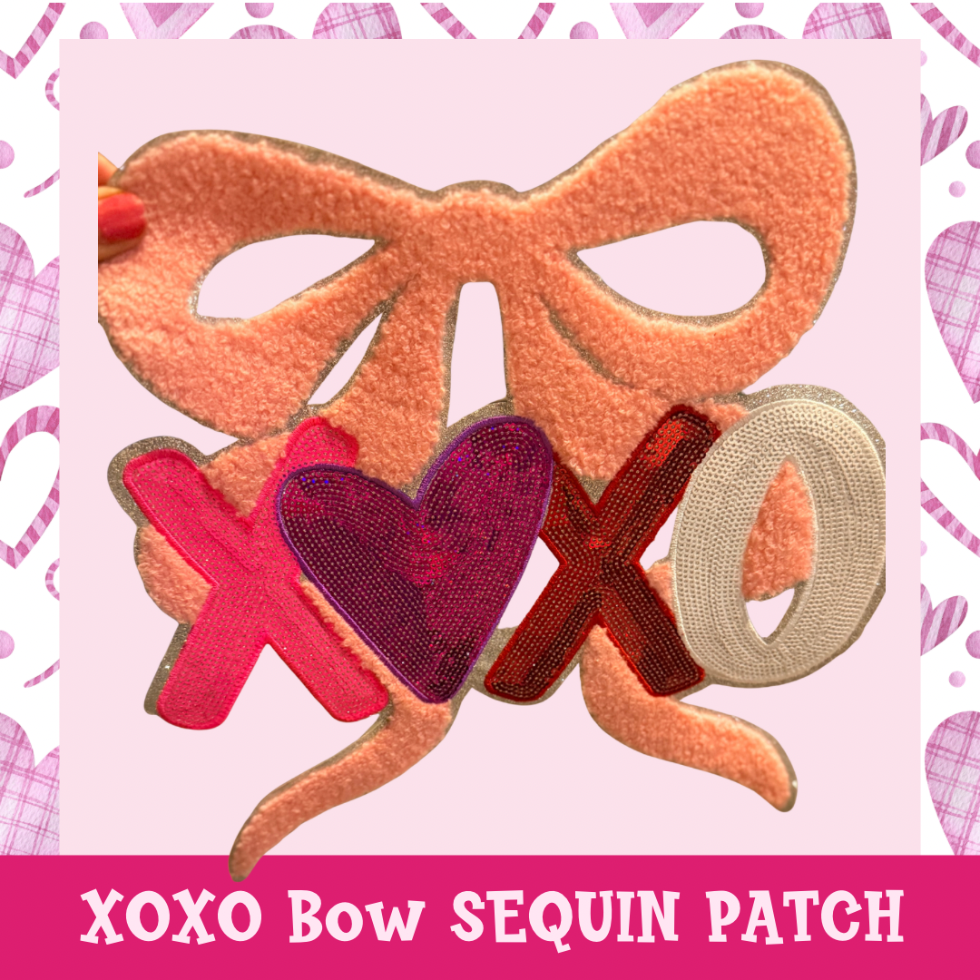 XOXO Sequin Light Pink Bow Patch Appliqué – Sparkle Valentine Design Apparel