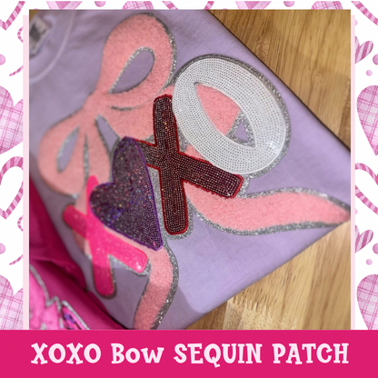 XOXO Sequin Light Pink Bow Patch Appliqué – Sparkle Valentine Design Apparel
