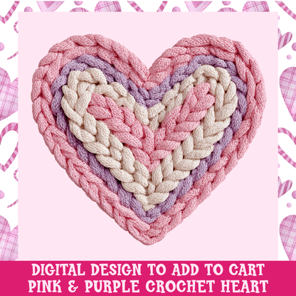 Design only- Yarn effect pink/ purple crochet heart