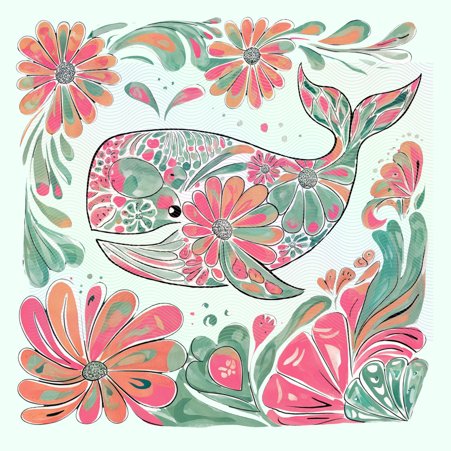 Boho Marine Life- Hand Drawn Whale