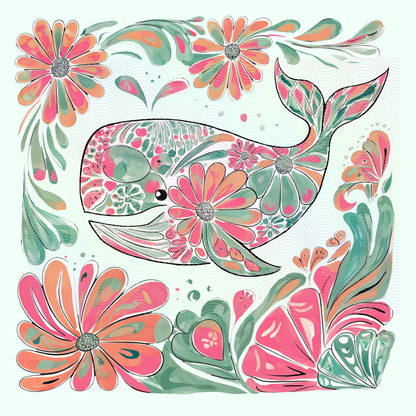 Boho Marine Life- Hand Drawn Whale