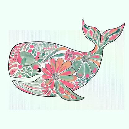 Boho Marine Life- Hand Drawn Whale