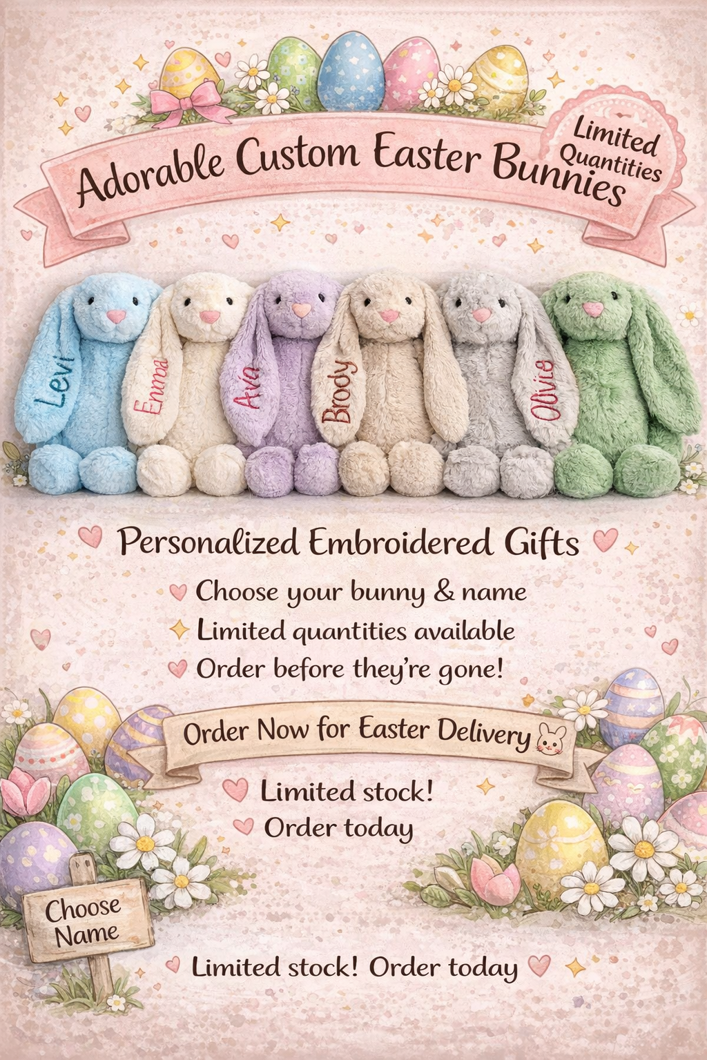 Custom Embroidered Bunny- Not just for Easter!