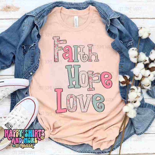 Faith Hope Love pastel floral -Digital design