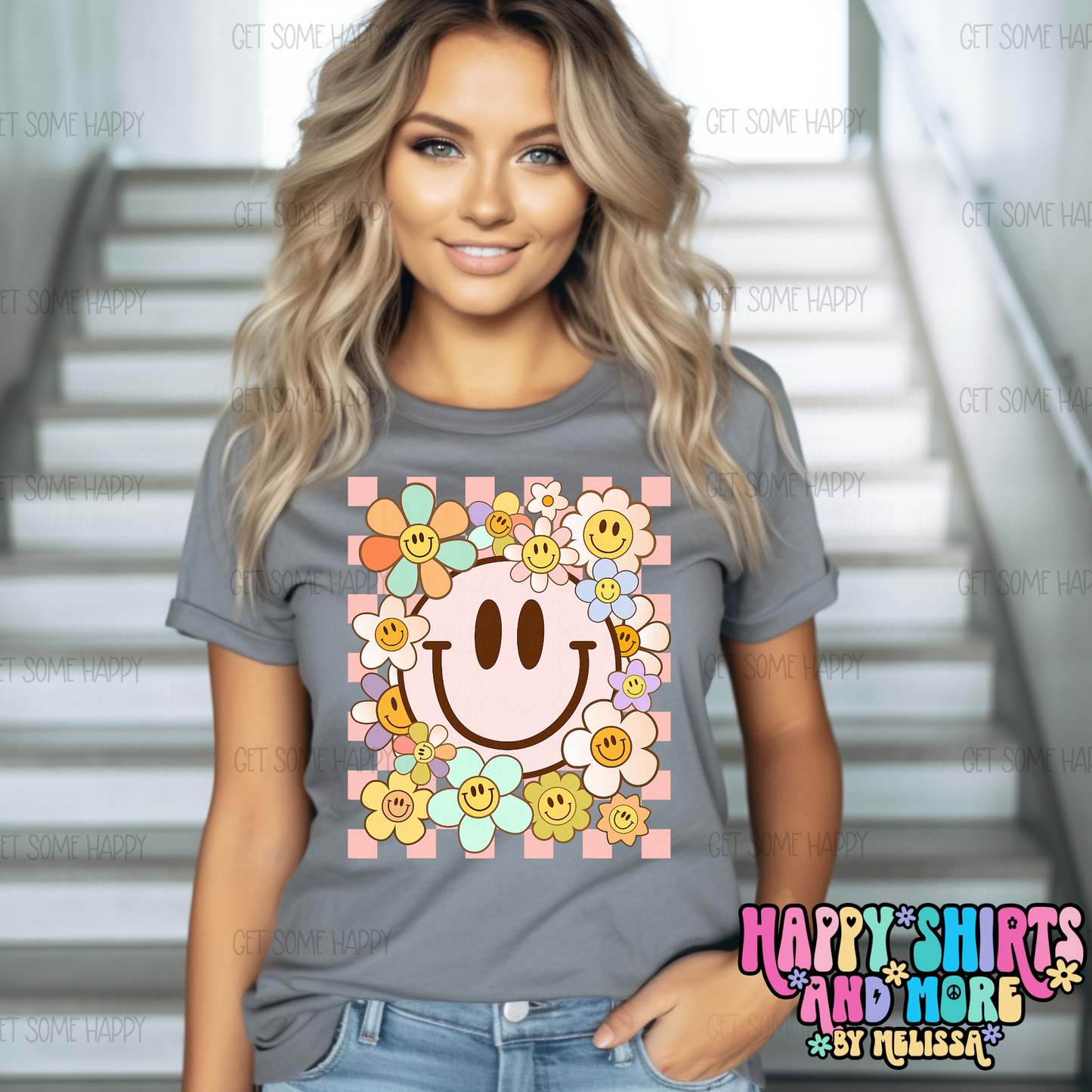 Checkered Floral Smiles - TShirt, Tank or Hoodie