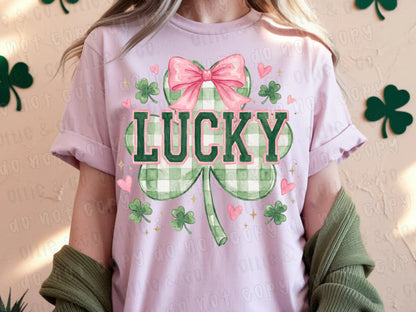 Lucky Gingham Shamrock- T-Shirt, Tank or Hoodie