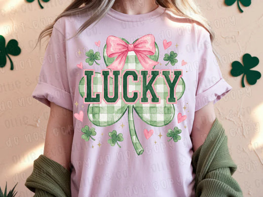 Lucky Gingham Shamrock- T-Shirt, Tank or Hoodie